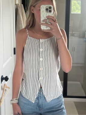 Blue and white striped tank top